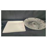 Assorted VTG Kitchenware Set with Glass Platter, Square Plate, and Bowls Assorted VTG Kitchenware Set with Glass Platter, Square Plate, and Bowls