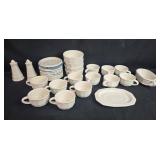 White Stoneware Dinnerware Set with Cups, Bowls, Plates, Gravy Boat, and Shakers White Stoneware Dinnerware Set with Cups, Bowls, Plates, Gravy Boat, and Shakers