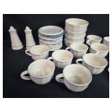 White Stoneware Dinnerware Set with Cups, Bowls, Plates, Gravy Boat, and Shakers White Stoneware Dinnerware Set with Cups, Bowls, Plates, Gravy Boat, and Shakers