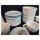 White Stoneware Dinnerware Set with Cups, Bowls, Plates, Gravy Boat, and Shakers White Stoneware Dinnerware Set with Cups, Bowls, Plates, Gravy Boat, and Shakers