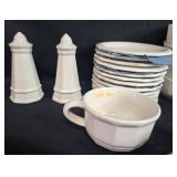 White Stoneware Dinnerware Set with Cups, Bowls, Plates, Gravy Boat, and Shakers White Stoneware Dinnerware Set with Cups, Bowls, Plates, Gravy Boat, and Shakers