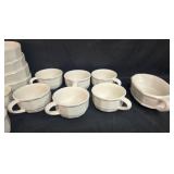 White Stoneware Dinnerware Set with Cups, Bowls, Plates, Gravy Boat, and Shakers White Stoneware Dinnerware Set with Cups, Bowls, Plates, Gravy Boat, and Shakers