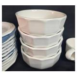 White Stoneware Dinnerware Set with Cups, Bowls, Plates, Gravy Boat, and Shakers White Stoneware Dinnerware Set with Cups, Bowls, Plates, Gravy Boat, and Shakers