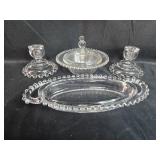 Imperial Candlewick Glass Serving Set with Covered Dish and Candle Holders Imperial Candlewick Glass Serving Set with Covered Dish and Candle Holders