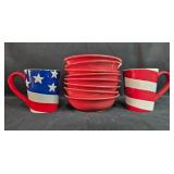 Patriotic Stoneware Dinnerware Set with Bowls, Mugs, Plates, and Tray Patriotic Stoneware Dinnerware Set with Bowls, Mugs, Plates, and Tray