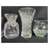 Set of Assorted Glass Flower Vases Including Blue and Clear Designs Set of Assorted Glass Flower Vases Including Blue and Clear Designs