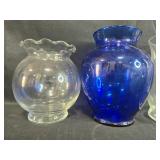 Set of Assorted Glass Flower Vases Including Blue and Clear Designs Set of Assorted Glass Flower Vases Including Blue and Clear Designs