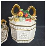 Fitz and Floyd Holiday Ceramic Serving Tray, Coaster, Trinket Box, and Ornament Set Fitz and Floyd Holiday Ceramic Serving Tray, Coaster, Trinket Box, and Ornament Set