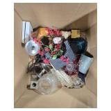 Box Lot of Assorted Home Decor and Collectibles Inc Pair of Mikasa Ruby Crystal Candle Holders & "The White House" Holiday Ornament