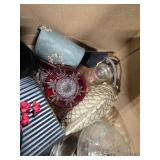 Box Lot of Assorted Home Decor and Collectibles Inc Pair of Mikasa Ruby Crystal Candle Holders & "The White House" Holiday Ornament