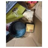 Box Lot of Assorted Home Decor and Collectibles Inc Pair of Mikasa Ruby Crystal Candle Holders & "The White House" Holiday Ornament