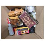 Miscellaneous Home Decor and Accessories Lot with Wooden Statues, Face Masks, and Household Items