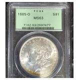 1885-O Morgan Silver Dollar PCGS MS63- Old Green Holder
