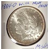 1884-O  Morgan Silver Dollar MS64 with Mint Error