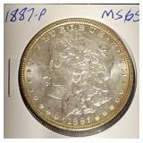 1887- P  Morgan Silver Dollar MS65