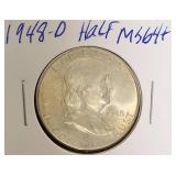 1848- D   Franklin Half   MS64+