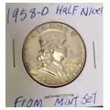 1958- D   Franklin Half  from Mint Set - NICE!