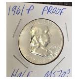1961- P   Franklin Half Proof MS70