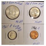 1961 - P  Half, Quarter, Dime & Penny from Mint Set MS64-65