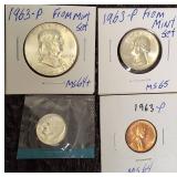 1963- P Half, Quarter, Dime & Penny From Mint Set MS64-65