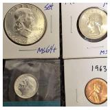 1963- P Half, Quarter, Dime & Penny From Mint Set MS64-65