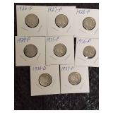 8- Different Buffalo Nickels