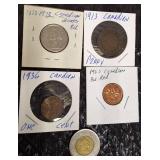 Canadian Coins - 1913 Penny, 1936 Penny & 1965 Penny BU, 2 dollar 1999 & 1973 Quarter -BU