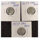 1943- P-D- & S - Steel Penny Nice Set!