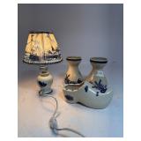 Lot of Dutch Vase, Lamp, & a Clog
