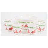 Tom and Jerry Christmas Cheer Hazel Atlas Punch Bowl with 6 Glasses