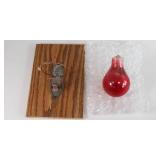 Antique Red Comet Glass Ball Fire Extinguisher & Wall Bracket