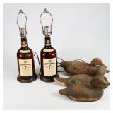 Homemade Wood Ducks & Liquor Bottle Lamps