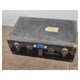 Vintage Trunk with Metal Hardware and Rivets approximately 34 inches in width, 21 inches in depth, and 12 inches in heigh Vintage Trunk with Metal Hardware and Rivets approximately 34 inches in width, 21 inches in depth, and 12 inches in heigh