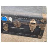 Vintage Trunk with Metal Hardware and Rivets approximately 34 inches in width, 21 inches in depth, and 12 inches in heigh Vintage Trunk with Metal Hardware and Rivets approximately 34 inches in width, 21 inches in depth, and 12 inches in heigh