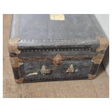 Vintage Trunk with Metal Hardware and Rivets approximately 34 inches in width, 21 inches in depth, and 12 inches in heigh Vintage Trunk with Metal Hardware and Rivets approximately 34 inches in width, 21 inches in depth, and 12 inches in heigh