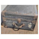 Vintage Trunk with Metal Hardware and Rivets approximately 34 inches in width, 21 inches in depth, and 12 inches in heigh Vintage Trunk with Metal Hardware and Rivets approximately 34 inches in width, 21 inches in depth, and 12 inches in heigh