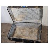 Vintage Trunk with Metal Hardware and Rivets approximately 34 inches in width, 21 inches in depth, and 12 inches in heigh Vintage Trunk with Metal Hardware and Rivets approximately 34 inches in width, 21 inches in depth, and 12 inches in heigh