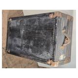 Vintage Trunk with Metal Hardware and Rivets approximately 34 inches in width, 21 inches in depth, and 12 inches in heigh Vintage Trunk with Metal Hardware and Rivets approximately 34 inches in width, 21 inches in depth, and 12 inches in heigh