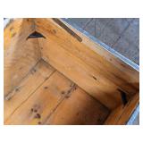 Large Antique Wooden Trunk with Metal Reinforcements approximately 34 inches in length, 21 inches in width, and 25 inches in height Large Antique Wooden Trunk with Metal Reinforcements approximately 34 inches in length, 21 inches in width, and 25 inches in height