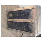 Large Antique Wooden Trunk with Metal Reinforcements approximately 34 inches in length, 21 inches in width, and 25 inches in height Large Antique Wooden Trunk with Metal Reinforcements approximately 34 inches in length, 21 inches in width, and 25 inches in height