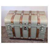 Large Antique Steamer Trunk with Wood Slats and Metal Hardware approximately 38 1/2 inches in length, 22 inches in width, and 26 inches in height Large Antique Steamer Trunk with Wood Slats and Metal Hardware approximately 38 1/2 inches in length, 22 inches in width, and 26 inches in height