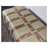 Large Antique Steamer Trunk with Wood Slats and Metal Hardware approximately 38 1/2 inches in length, 22 inches in width, and 26 inches in height Large Antique Steamer Trunk with Wood Slats and Metal Hardware approximately 38 1/2 inches in length, 22 inches in width, and 26 inches in height