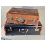 Lot of 2 Vintage Leather and Fabric Suitcases Lot of 2 Vintage Leather and Fabric Suitcases