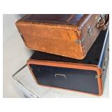 Lot of 2 Vintage Leather and Fabric Suitcases Lot of 2 Vintage Leather and Fabric Suitcases