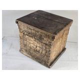 Antique Wooden Coffee Crate featuring markings such as "Blue Flame" and "Coffee." approximately 14 inches in width and height, Antique Wooden Coffee Crate featuring markings such as "Blue Flame" and "Coffee." approximately 14 inches in width and height,