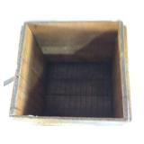 Antique Wooden Coffee Crate featuring markings such as "Blue Flame" and "Coffee." approximately 14 inches in width and height, Antique Wooden Coffee Crate featuring markings such as "Blue Flame" and "Coffee." approximately 14 inches in width and height,