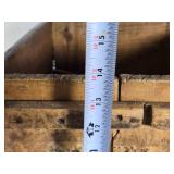 Antique Wooden Coffee Crate featuring markings such as "Blue Flame" and "Coffee." approximately 14 inches in width and height, Antique Wooden Coffee Crate featuring markings such as "Blue Flame" and "Coffee." approximately 14 inches in width and height,