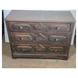 Vintage Wooden Dresser with Three Drawers approximately 41 inches in length, 17 1/2 inches in depth, and 32 inches in height Vintage Wooden Dresser with Three Drawers approximately 41 inches in length, 17 1/2 inches in depth, and 32 inches in height
