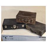 Lot of 3 Antique/Vintage Suitcases including Leather-Trimmed Case, Black Case, and Fabric-Lined Case Lot of 3 Antique/Vintage Suitcases including Leather-Trimmed Case, Black Case, and Fabric-Lined Case
