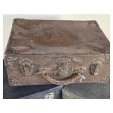 Lot of 3 Antique/Vintage Suitcases including Leather-Trimmed Case, Black Case, and Fabric-Lined Case Lot of 3 Antique/Vintage Suitcases including Leather-Trimmed Case, Black Case, and Fabric-Lined Case
